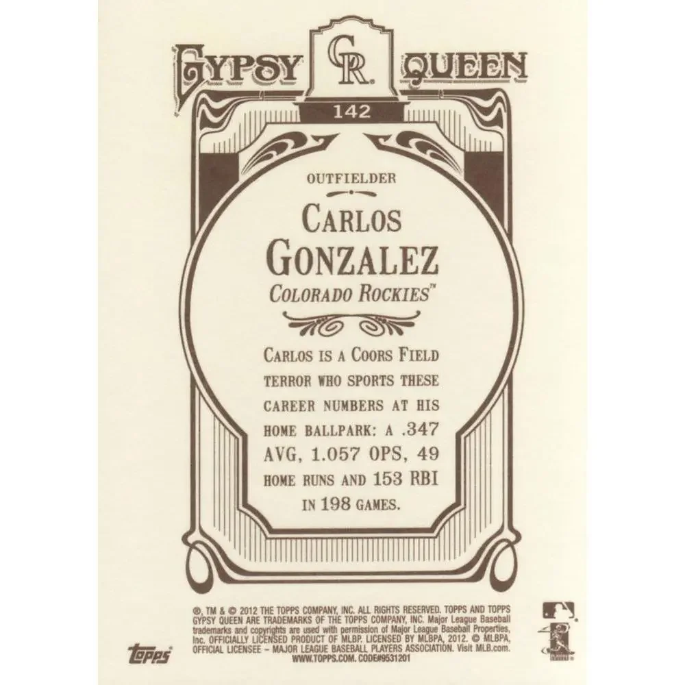 2012 Topps Gypsy Queen Carlos Gonzalez # 142a Colorado Rockies
